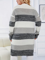  Colorblock Long Sleeve Open Front Cardigan