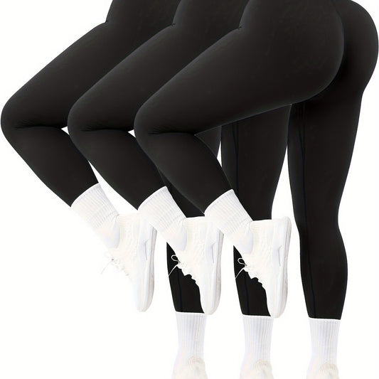 3pcs High Waist Yoga Leggings Fitness Pants, Comfortable Stretchy