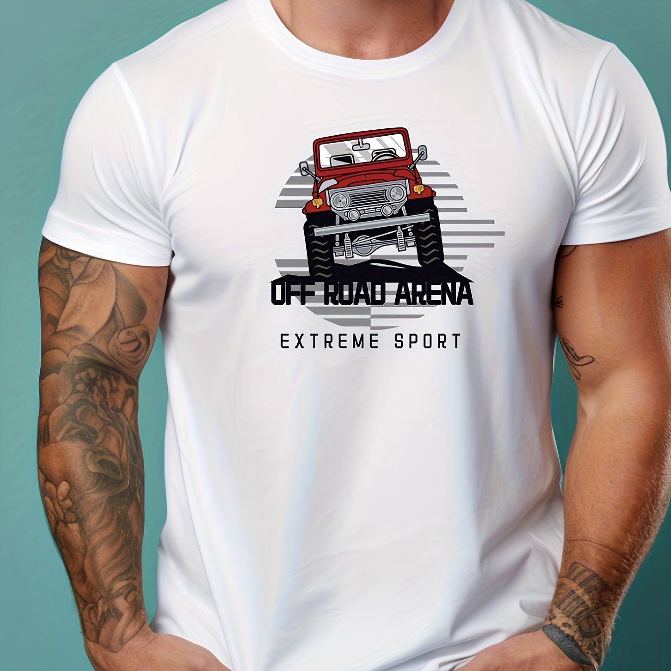 Off Road Car Print Men's T-shirt for Summer Vacation