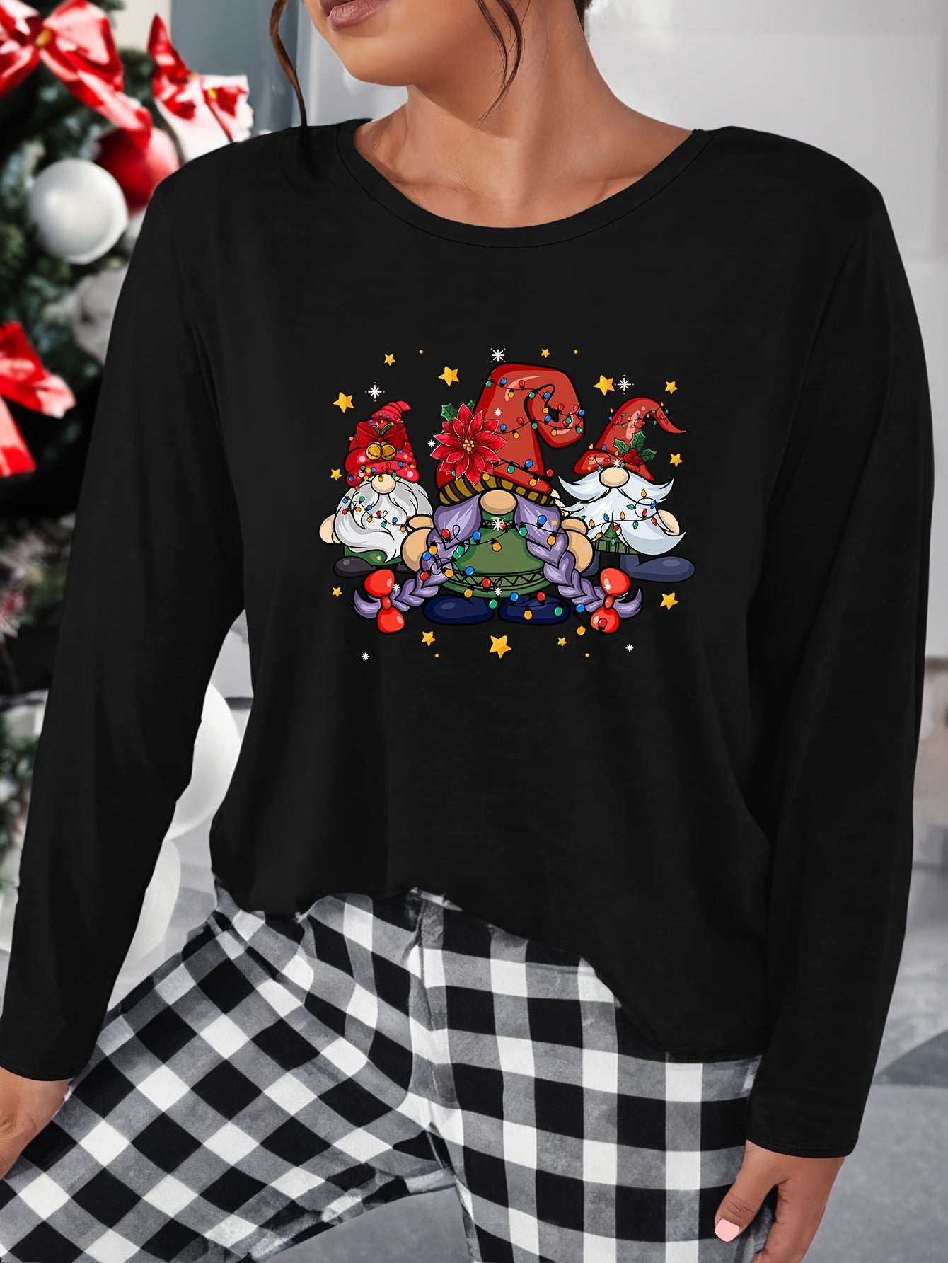 Santa Print Long Sleeve Lounge Top