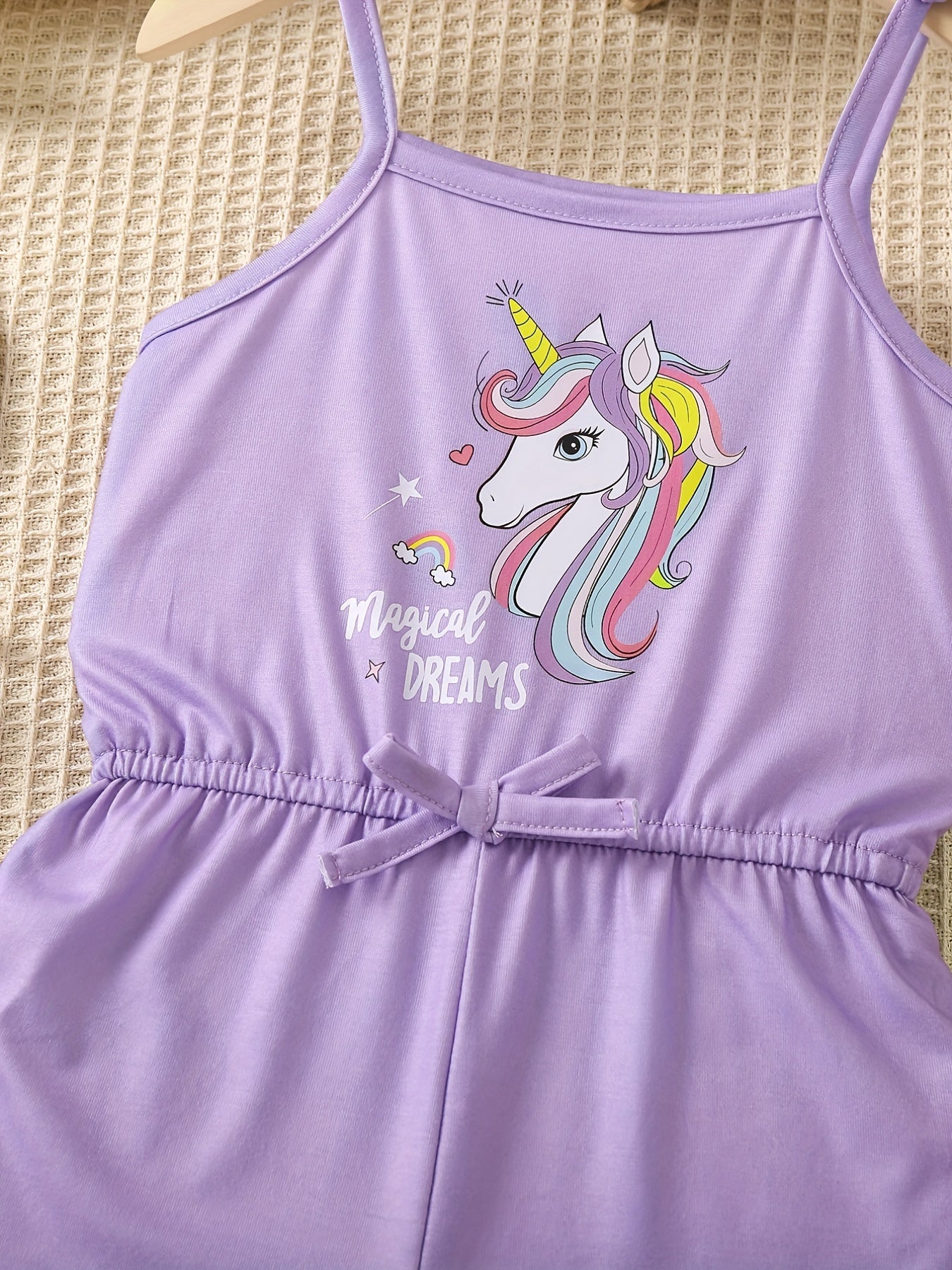 Toddler Girls Unicorn Graphic Bow Cami Rompers Jumpsuits