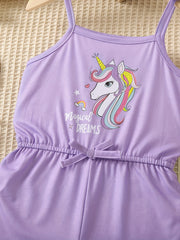 Toddler Girls Unicorn Graphic Bow Cami Rompers Jumpsuits