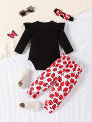 3pcs Newborn Baby Girls Ladybug Cartoon Print Outfit Set