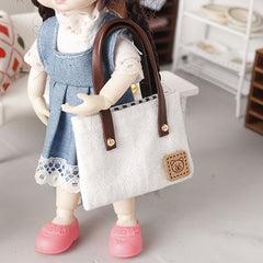 1:12 Dollhouse Canvas Shoulder Bag with Golden Hardware