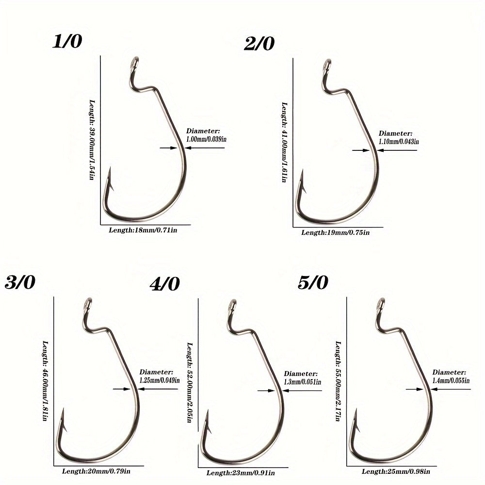 50pcs Offset Worm Hooks 2X Strong For Senko Texas Rig Fishing Bass Trout Size 8-