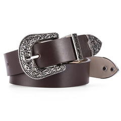 Fashionable Carved Buckle Belt Retro Double Buckle For Men And Women