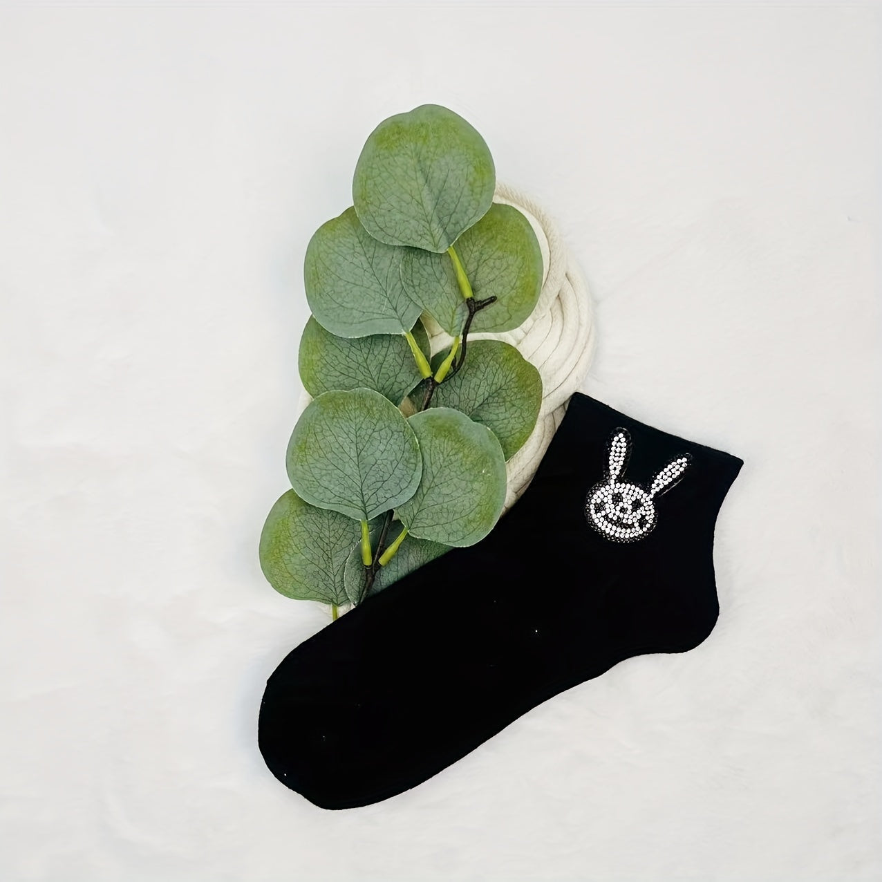 5 Pairs Bunny Rhinestone Socks Cute & Comfortable Crew Short Socks