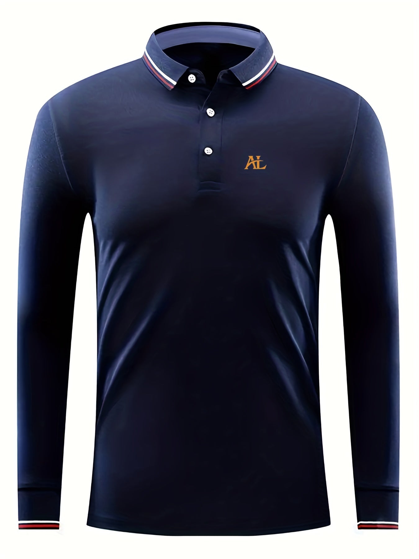 Men's AL Print Long Sleeve Polo Shirt Casual Slightly Stretch