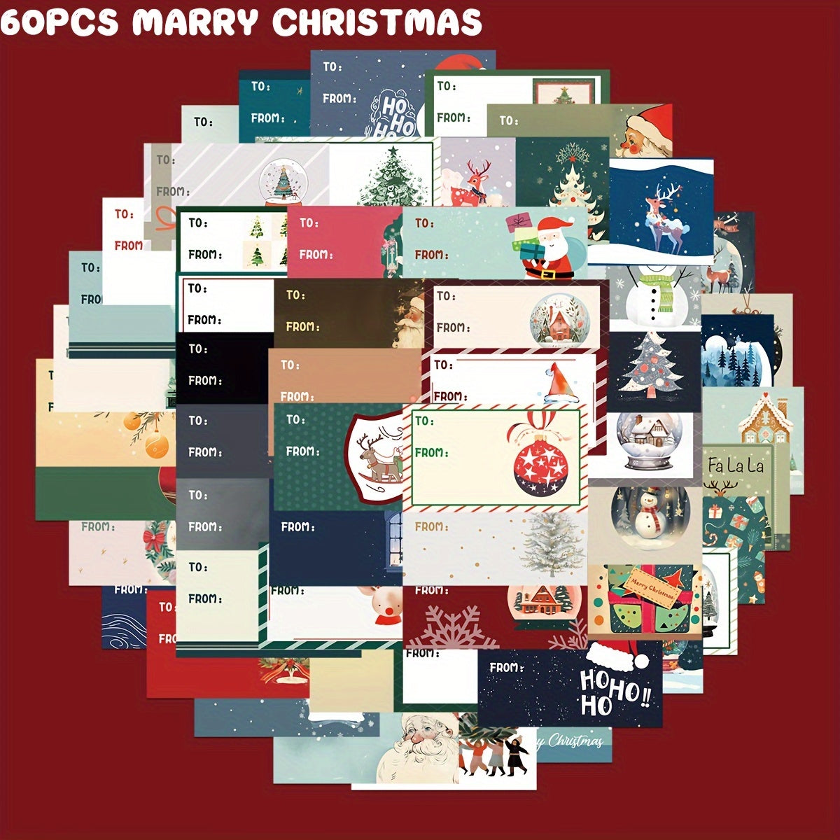60pcs Christmas Retro Stamp Notebook Stickers DIY Decoration