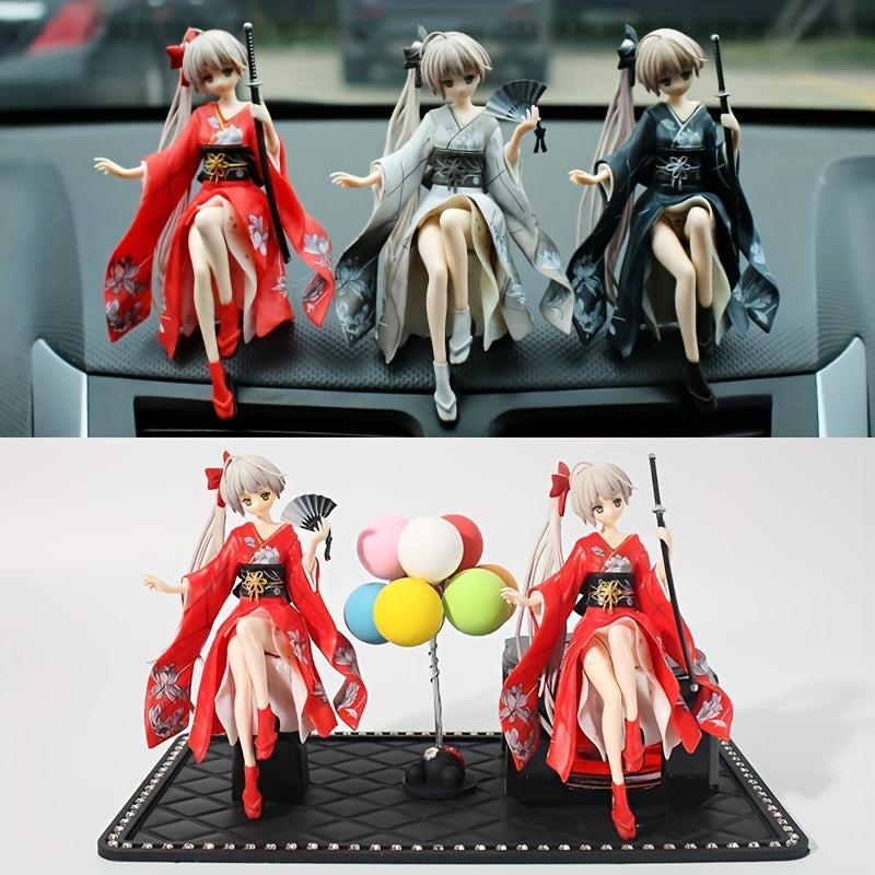 Anime Girl Kimono Figure Car Ornament with Base