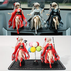 Anime Girl Kimono Figure Car Ornament with Base