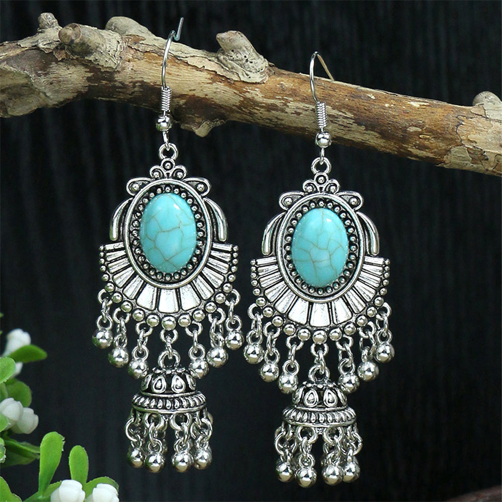 Vintage Silver Turquoise Women's Dangle Earrings Boho Style