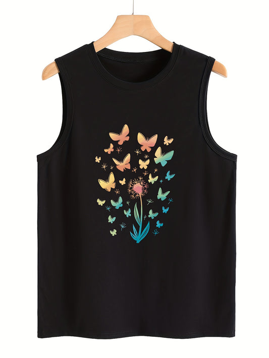 Dandelion & Butterfly Pattern Sports Vest Sleeveless Top Women's Activewear