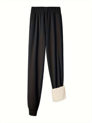 Women's Plus Size Solid Casual Pants with Fleece Liner