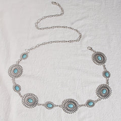 Bohemian Turquoise Waist Chain Western Flower Tassel Belly Chain Dress Accessory