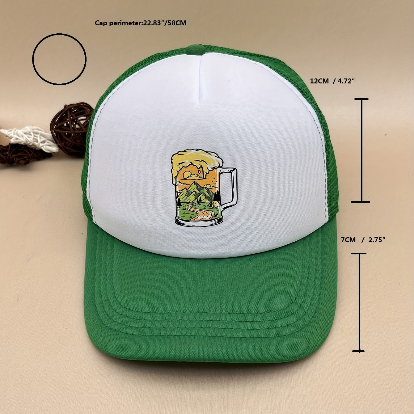 Summer Wine Glass Mesh Hat Hot Stamping Sponge Mesh Hat