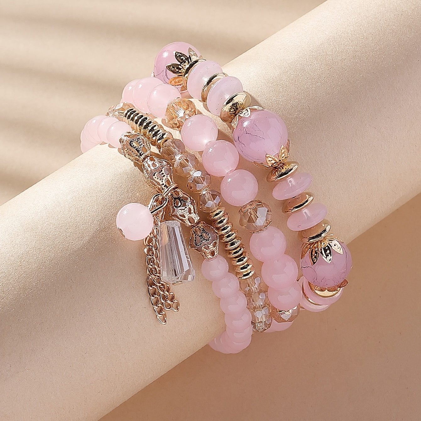 4 Pcs Crystal Beaded Boho Bracelet Set Women's Jewelry Gift