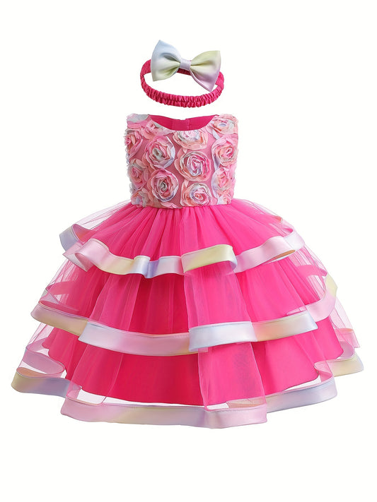 Baby Girl's 3D Flowers Wedding Evening Party Gown Dress