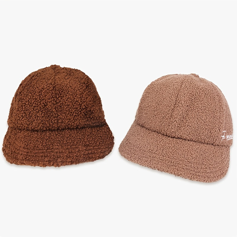 Letter Embroidery Baseball Cap Lamb Wool Winter Fisherman's Hat