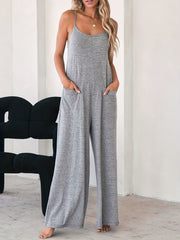 Solid Jumpsuit with Pockets Wide Leg