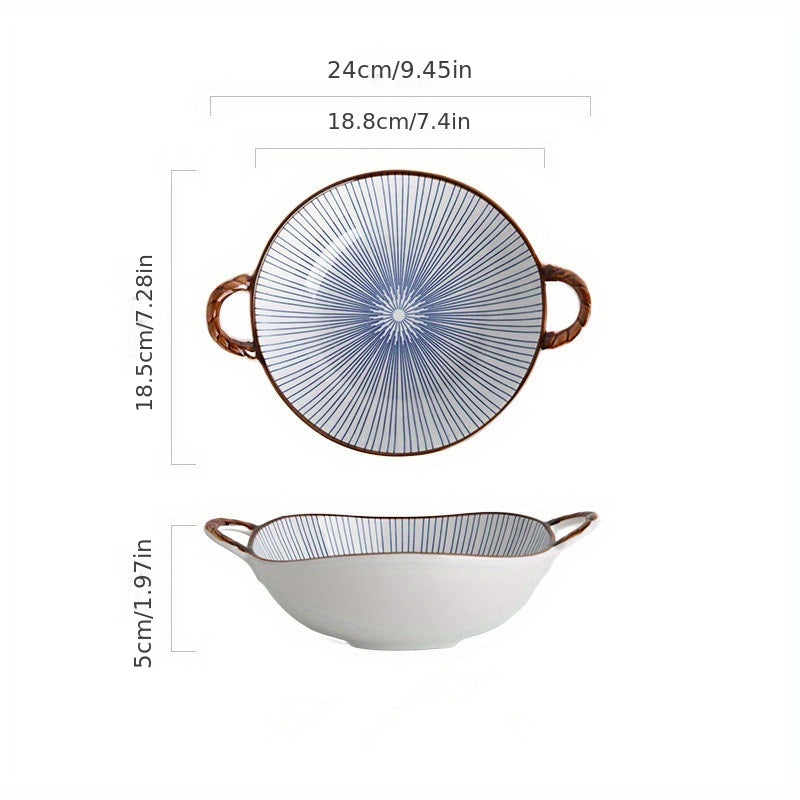 Ceramic Retro Style Two Ear Bowl High Beauty Noodle Bowl for Salad Fruit Pasta