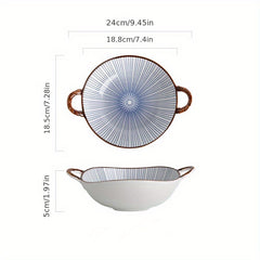 Ceramic Retro Style Two Ear Bowl High Beauty Noodle Bowl for Salad Fruit Pasta