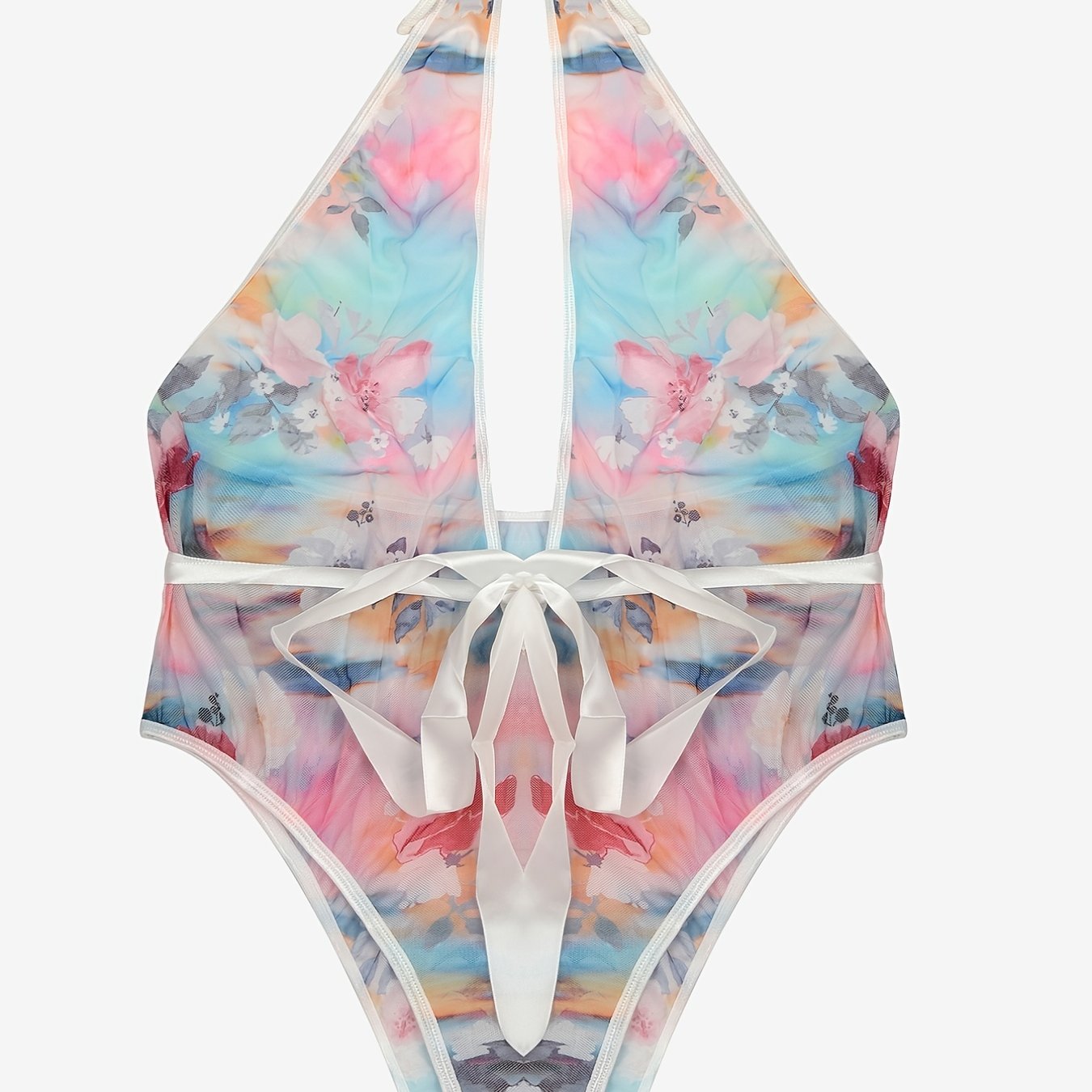  Sexy Floral Print Halter Neck Bodysuit