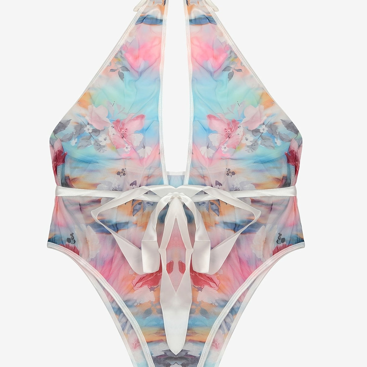  Sexy Floral Print Halter Neck Bodysuit