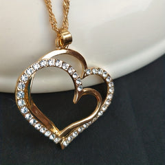 Vintage Romantic Style Double Hollow Love Heart Necklace