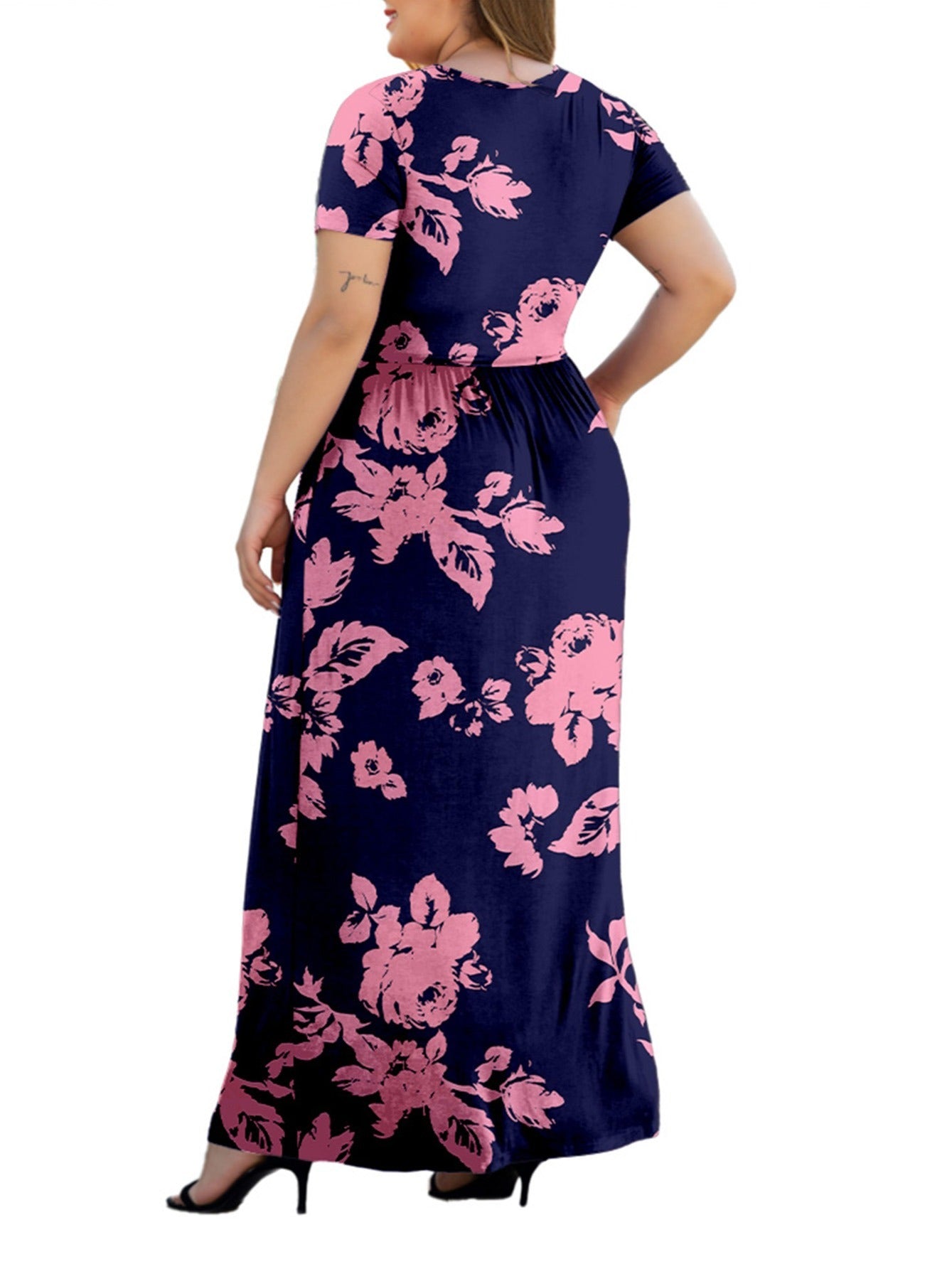  Short Sleeve V-neck Maxi Dress for Women