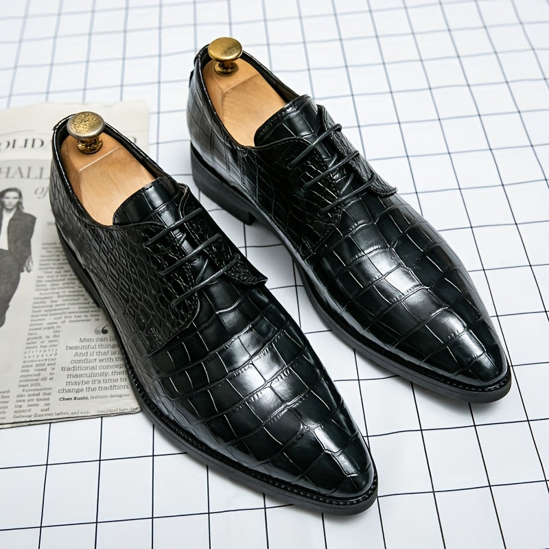 Crocodile Embossed Pointed Top Slip On Derby Shoes