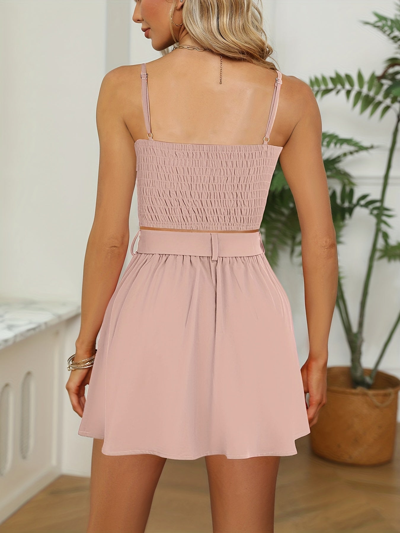 Backless Crop Cami Top & Tie Front Skirt Set Women's Outfits