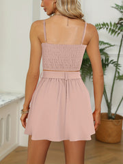 Backless Crop Cami Top & Tie Front Skirt Set Women's Outfits