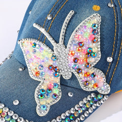 Colorful Rhinestone Butterfly Baseball Cap Patch Distressed Dad Hat