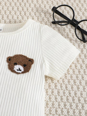 Striped Bear Print Short Sleeve Tee & Shorts Boy's Set