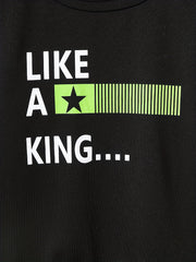 Boy's Clash 2pcs Sweatshirt & Sweatpants Set LIKE A KING Print Long Sleeve Top
