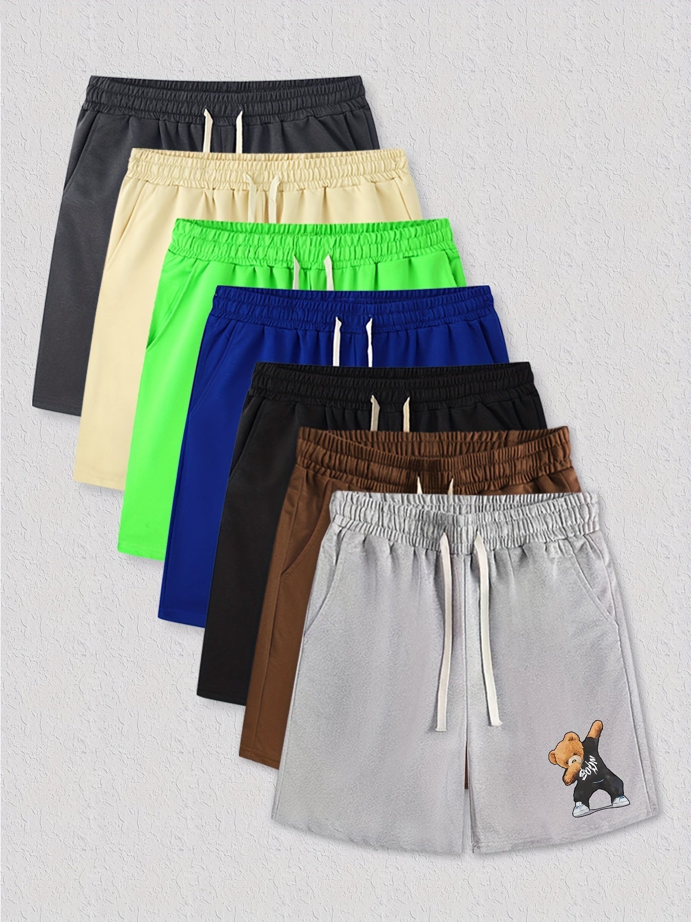 Hip Hop Bear Pattern Comfy Shorts Men's Casual Elastic Waist Drawstring Shorts