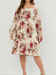  Women's Floral Print Lantern Sleeve Dress