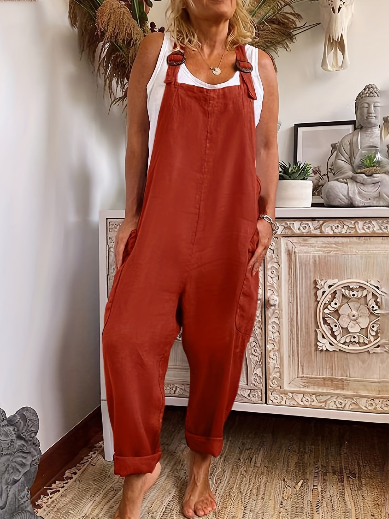 Patched Pocket Overall Jumpsuit for Women