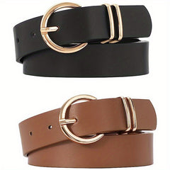 Vintage Golden Buckle Belt Solid Casual PU Belt for Women