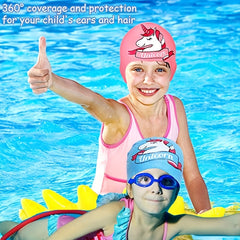 Cartoon Rainbow Horse Swim Cap, Waterproof Silicone, Long Hair Girls & Boys