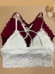 2pcs Lace Bralettes Scallop Trim Everyday Bra Women's Lingerie
