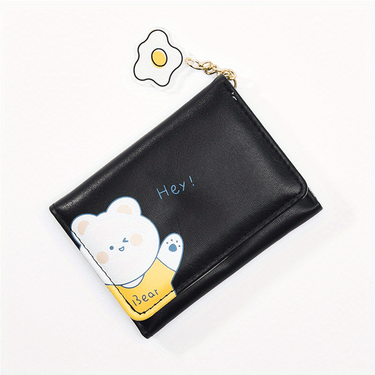 Cartoon Bear Wallet PU Leather Three Fold Coin Purse for Girls