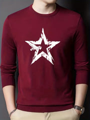 Star Pattern Knitted Sweater Men's Crew Neck Pullover For Fall Winter