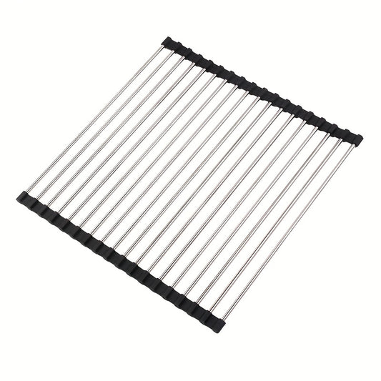 Stainless Steel Sink Drain Rack Over Sink Roll Up Large Dish Drainers Rack