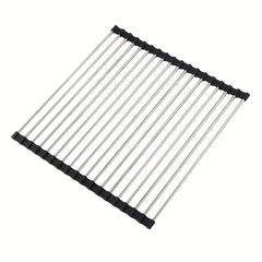 Stainless Steel Sink Drain Rack Over Sink Roll Up Large Dish Drainers Rack