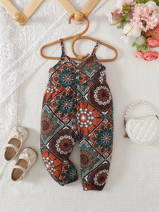 Baby Girls Ethnic Printed Pleated Jumpsuit