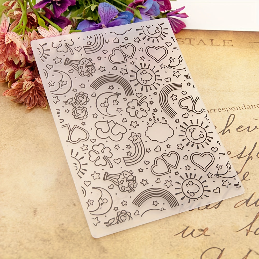 Rainbow Heart Star Sun Plastic Embossing Folders for Scrapbooking