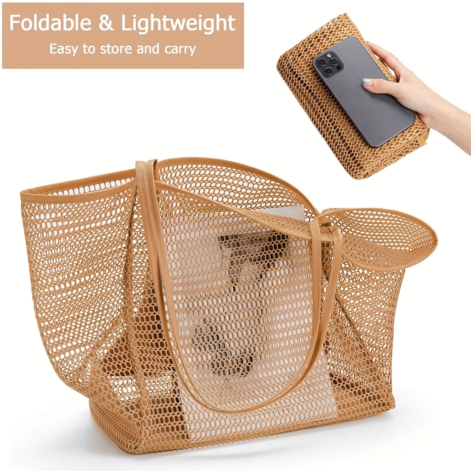 Large Capacity Mesh Beach Bag Grocery Shopping Bag Swimming Storage Bag