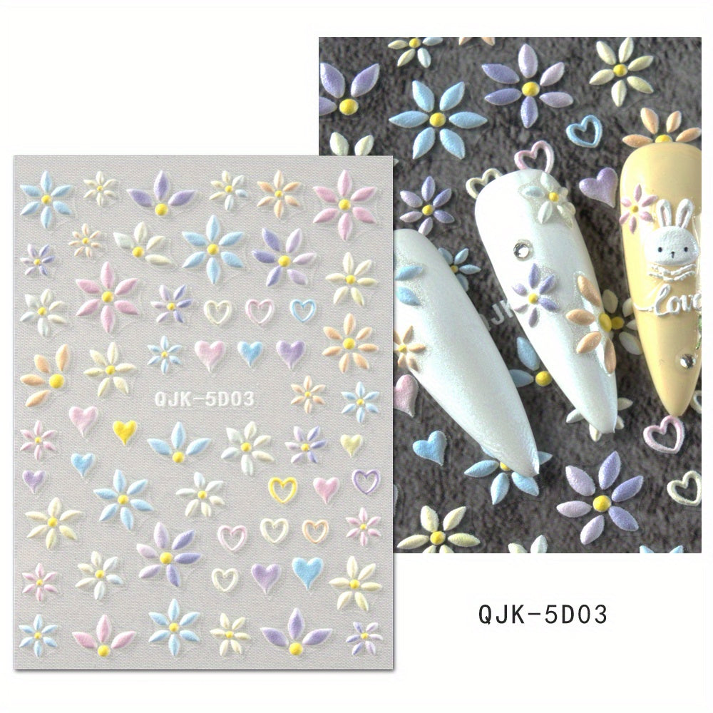 5D Pink Heart Nail Art Stickers Adhesive Acrylic DIY Nail Decoration